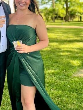 Showpo Strapless Dark Green Evening Dress with slit